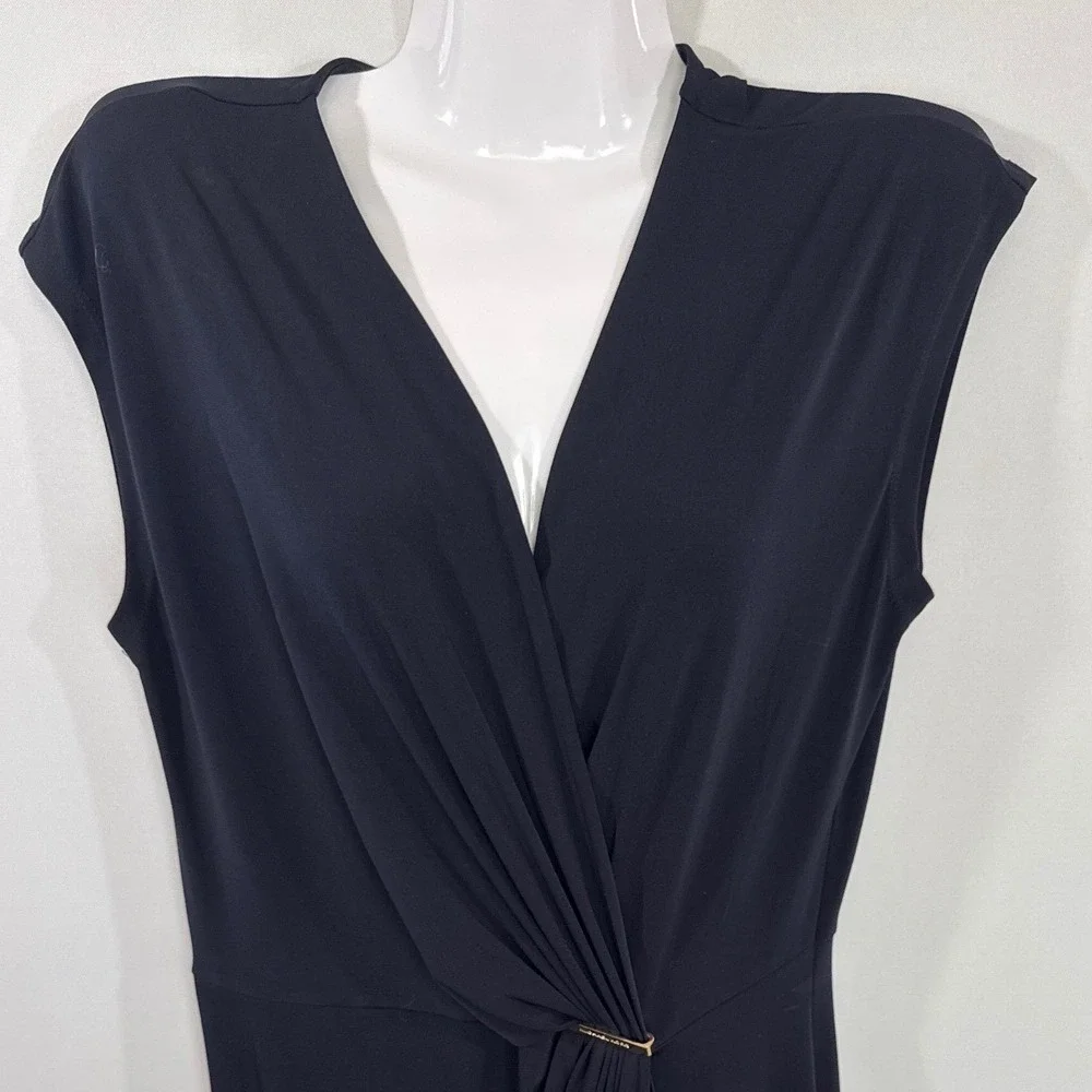 Michael Kors Black Gold Logo Drape V-Neck Sheath Dress Womens M Cocktail Modest
